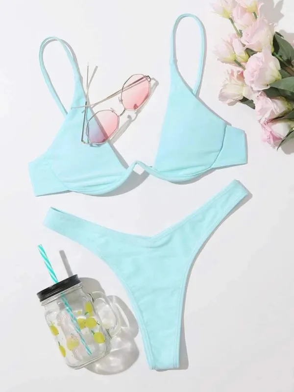 2 Piece High-Leg Brazilian Bikini with Underwire Triangle Bra