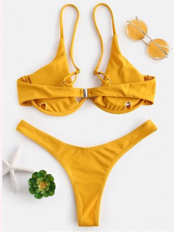 2 Piece High-Leg Brazilian Bikini with Underwire Triangle Bra