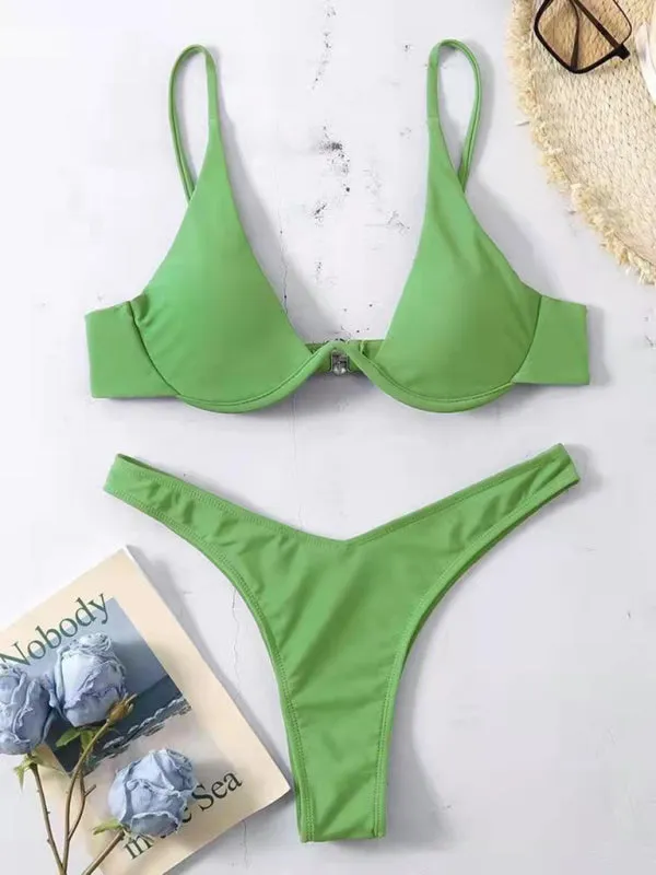 2 Piece High-Leg Brazilian Bikini with Underwire Triangle Bra