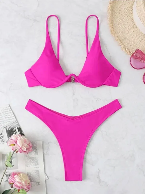 2 Piece High-Leg Brazilian Bikini with Underwire Triangle Bra