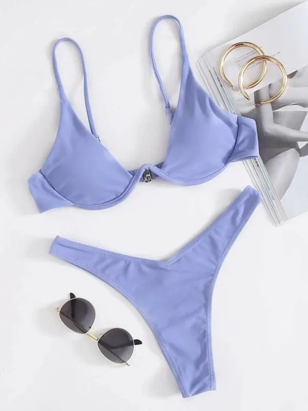 2 Piece High-Leg Brazilian Bikini with Underwire Triangle Bra
