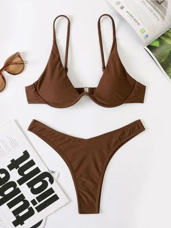 2 Piece High-Leg Brazilian Bikini with Underwire Triangle Bra