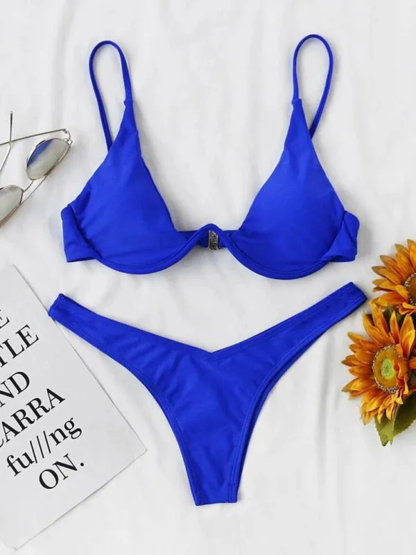2 Piece High-Leg Brazilian Bikini with Underwire Triangle Bra