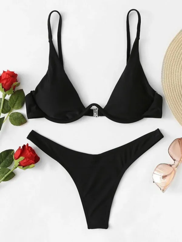 2 Piece High-Leg Brazilian Bikini with Underwire Triangle Bra
