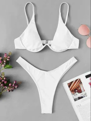 2 Piece High-Leg Brazilian Bikini with Underwire Triangle Bra