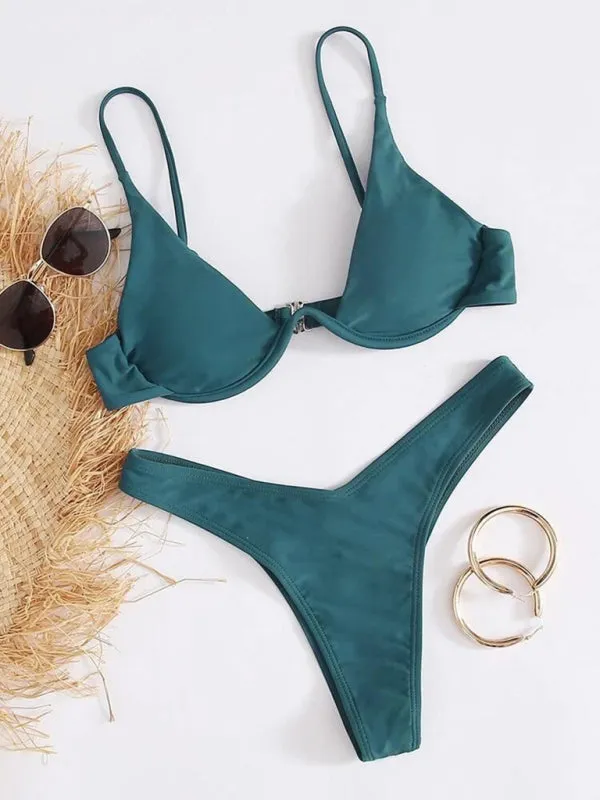 2 Piece High-Leg Brazilian Bikini with Underwire Triangle Bra