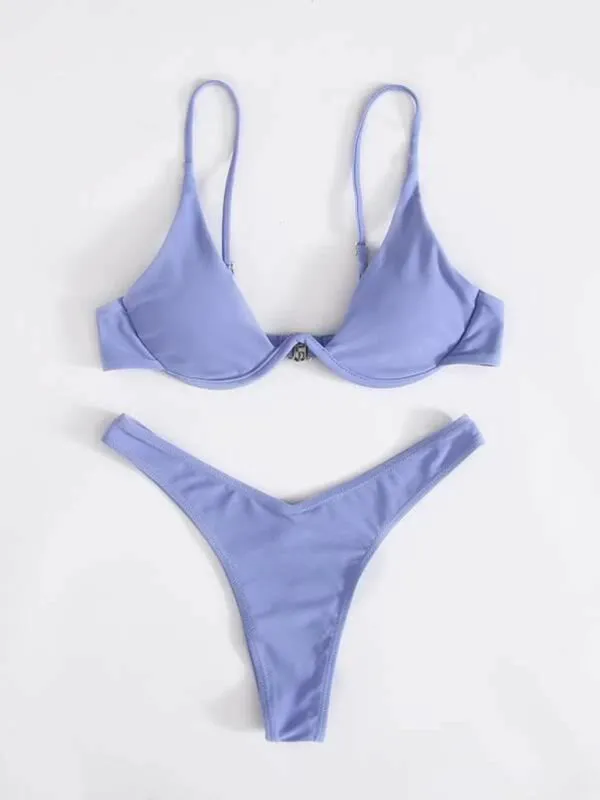 2 Piece High-Leg Brazilian Bikini with Underwire Triangle Bra