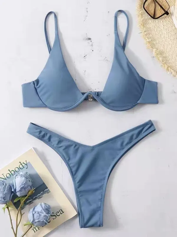2 Piece High-Leg Brazilian Bikini with Underwire Triangle Bra