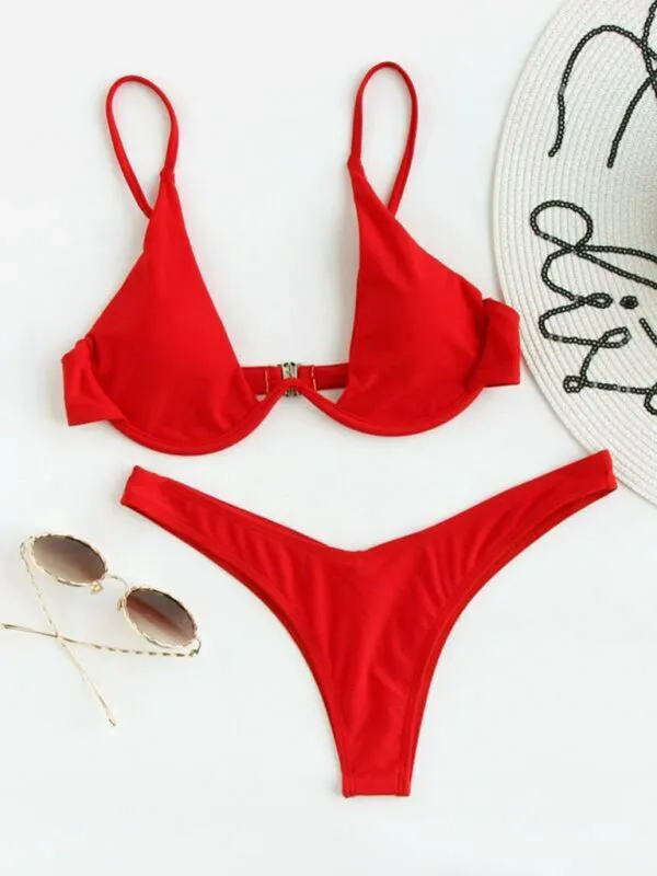 2 Piece High-Leg Brazilian Bikini with Underwire Triangle Bra