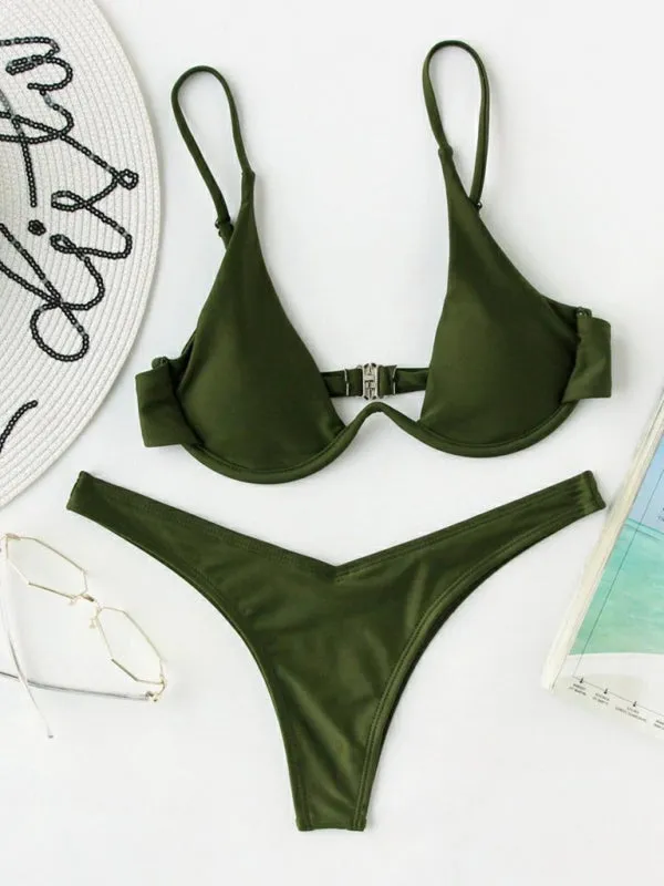 2 Piece High-Leg Brazilian Bikini with Underwire Triangle Bra