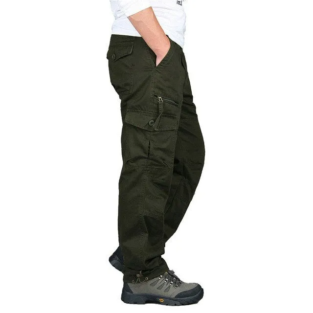 2021 Mens Cargo Pants Tactical Multi-Pocket Overalls Male Combat Cotton Loose Slacks Trousers Army Military Work Straight Pants
