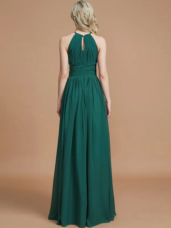 A-Line/Princess Chiffon Scoop Sleeveless Floor-Length Bridesmaid Dresses