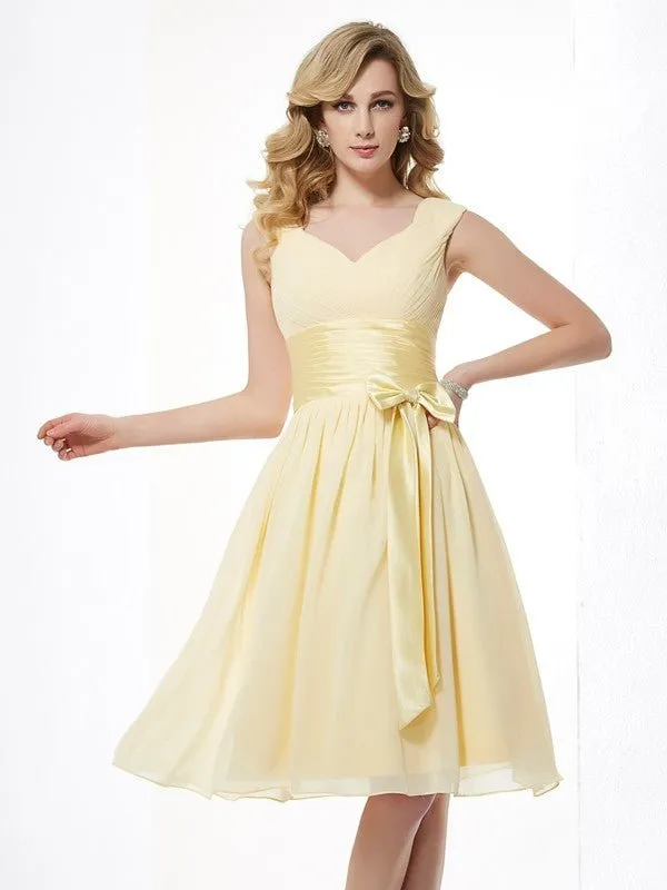 A-Line/Princess Straps Sleeveless Pleats Short Chiffon Bridesmaid Dresses