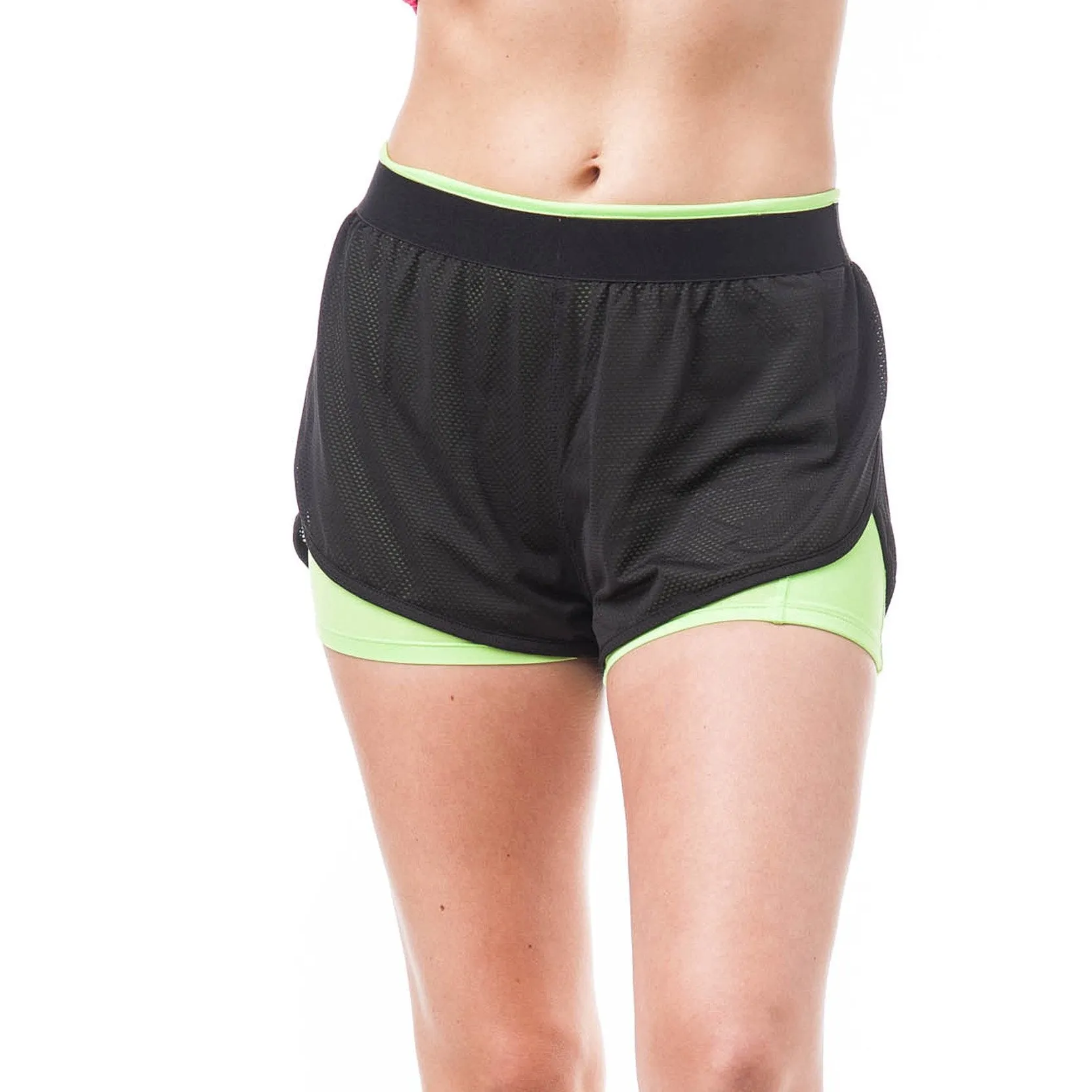 Active Wear Double Layered Mesh Elastic Waist Shorts