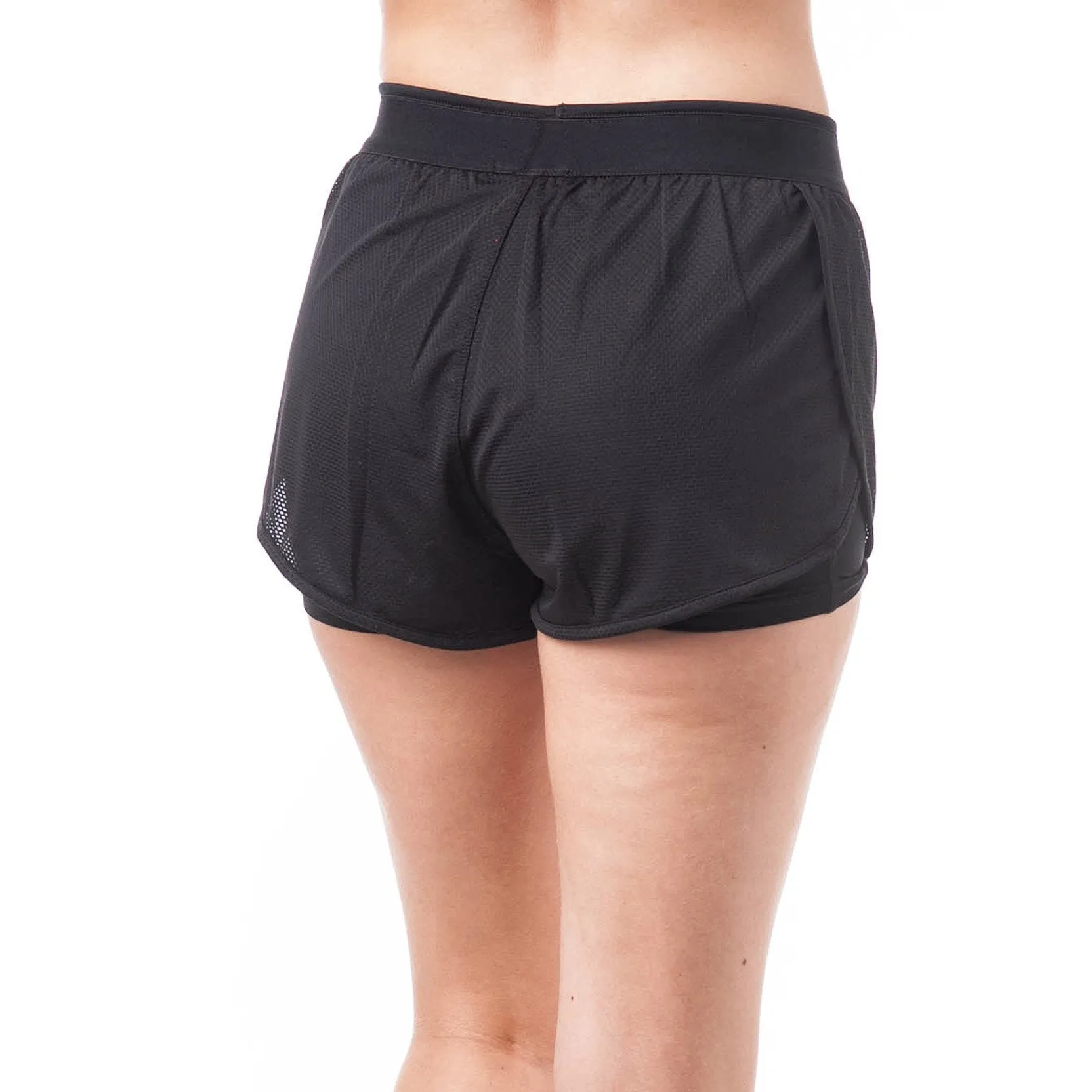 Active Wear Double Layered Mesh Elastic Waist Shorts