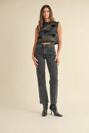 ADELINA RUFFLED ORGANZA TOP WITH RIBBON