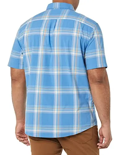 Amazon Essentials Men's Short-Sleeve Stretch Poplin Shirt (Available in Big & Tall), Navy Red Plaid, Small