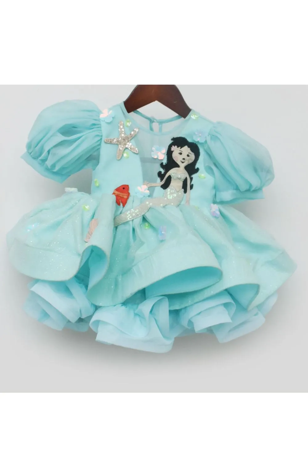 Aqua Blue 3D Mermaid Motif Embroidered Dress