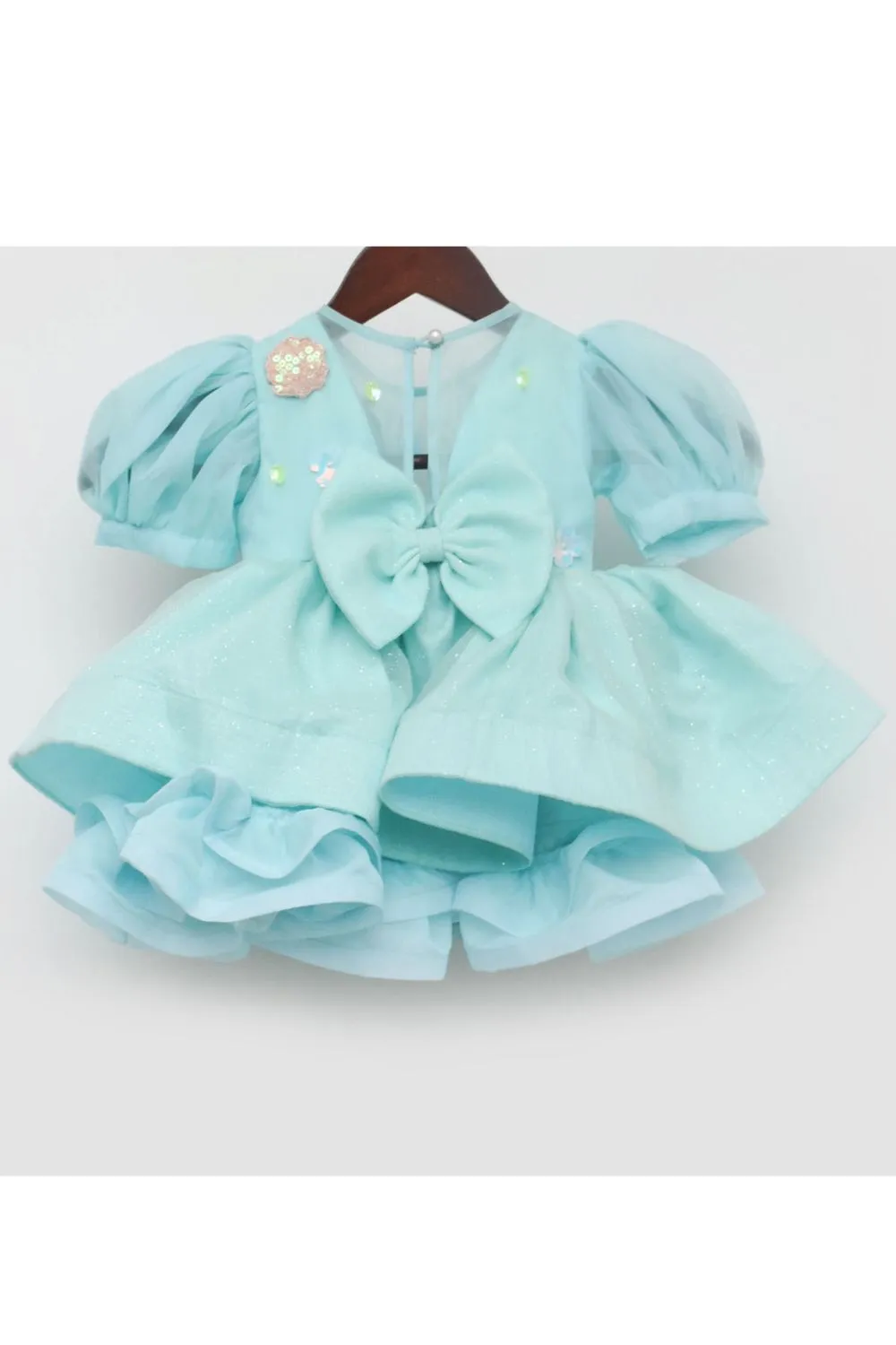 Aqua Blue 3D Mermaid Motif Embroidered Dress