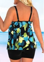 Asymmetric Geometric Print Plus Size Double Straps Tankini Set