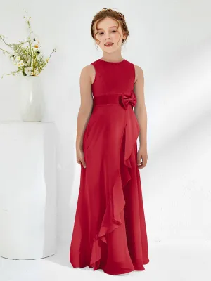 Bateau Neckline Ruffle Junior Bridesmaid Gowns Burgundy