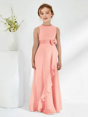 Bateau Neckline Ruffle Junior Bridesmaid Gowns Coral