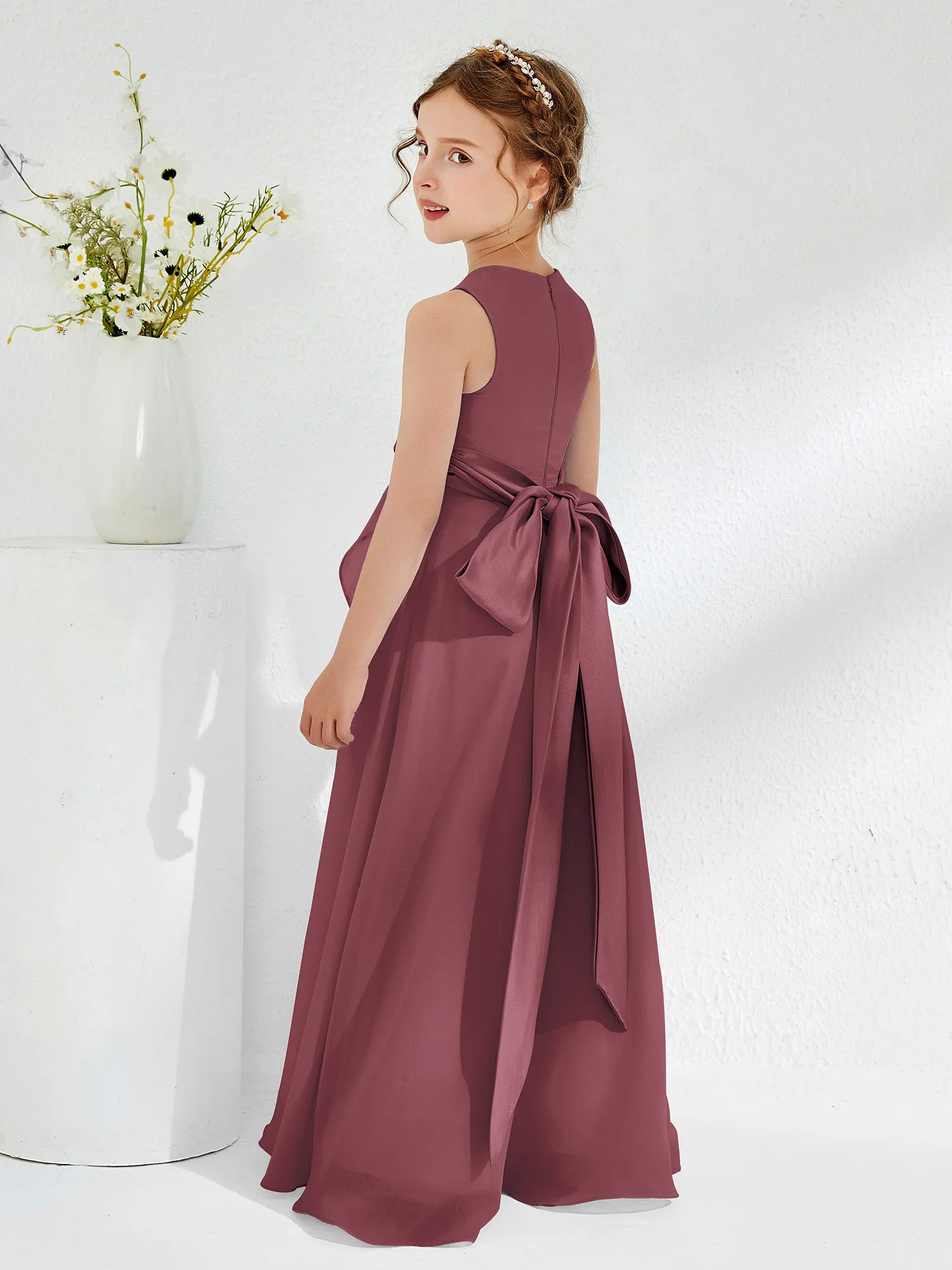 Bateau Neckline Ruffle Junior Bridesmaid Gowns Mulberry