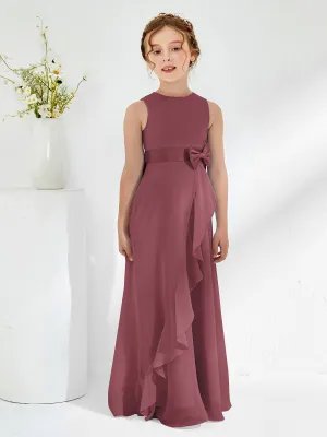 Bateau Neckline Ruffle Junior Bridesmaid Gowns Mulberry