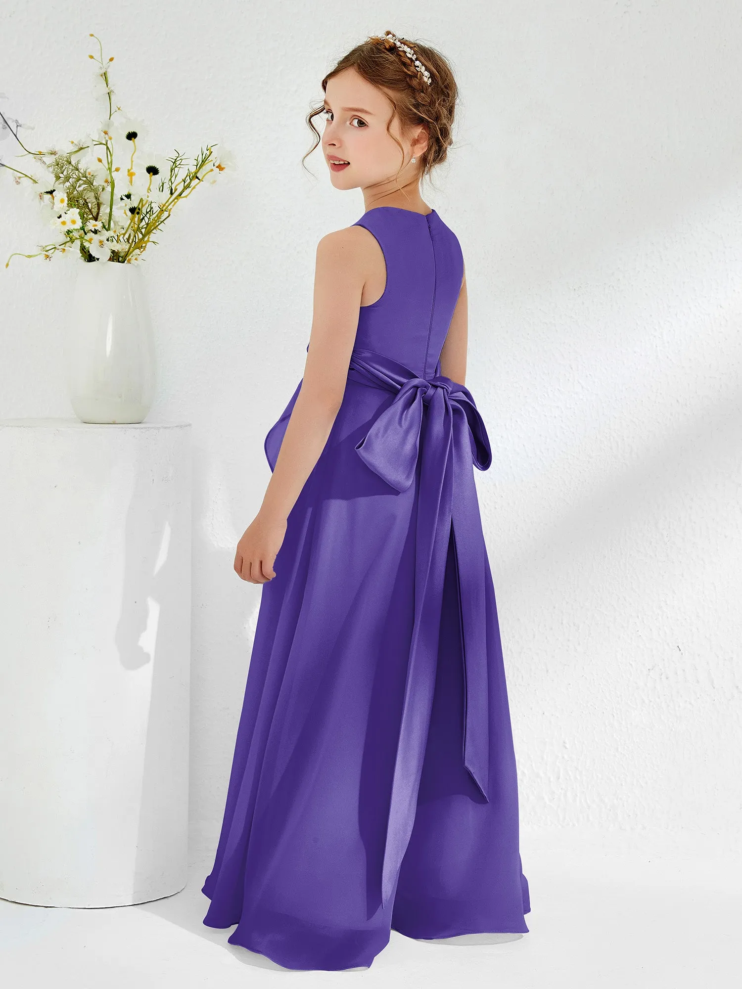Bateau Neckline Ruffle Junior Bridesmaid Gowns Regency