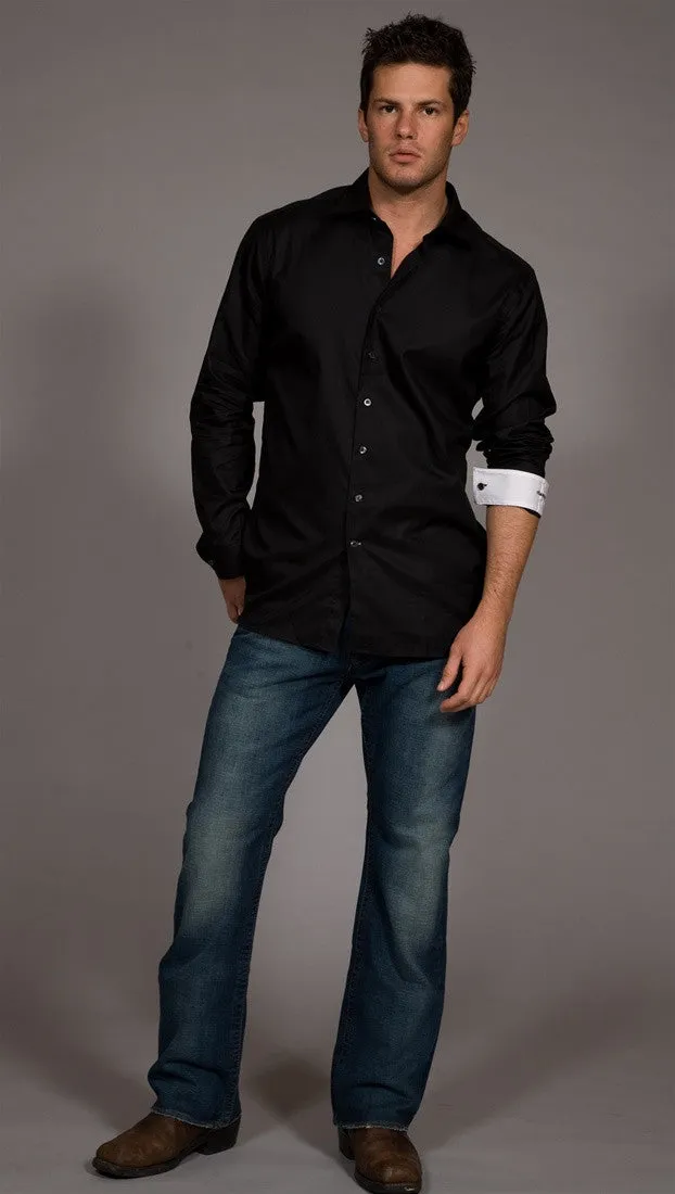 Black Charity Button Down White Contrast Cuffs