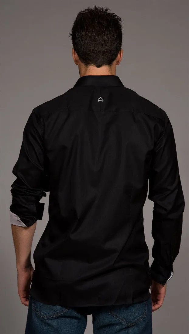 Black Charity Button Down White Contrast Cuffs