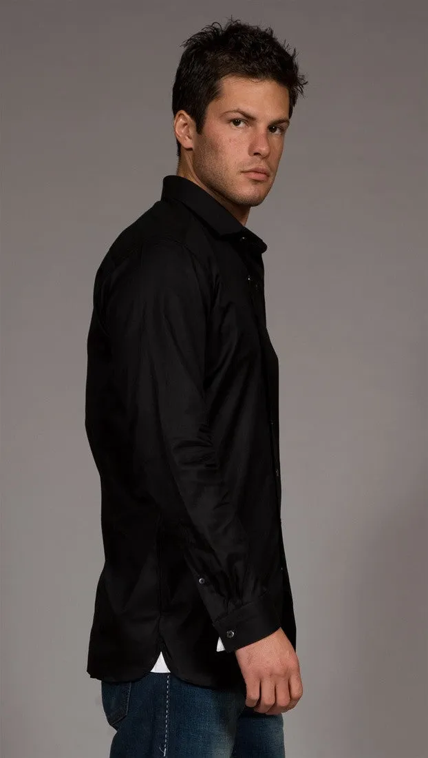 Black Charity Button Down White Contrast Cuffs