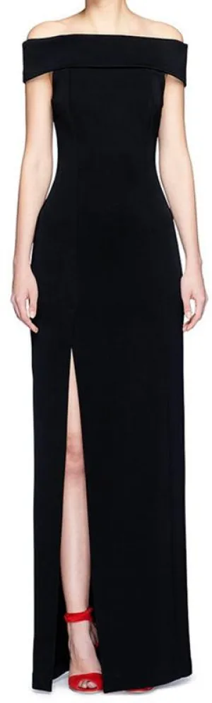 Black Off-the-Shoulder Long High-Slit Evening Dress