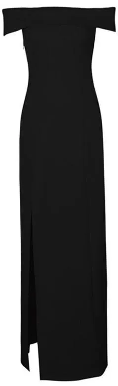 Black Off-the-Shoulder Long High-Slit Evening Dress