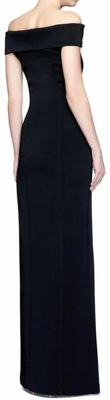 Black Off-the-Shoulder Long High-Slit Evening Dress