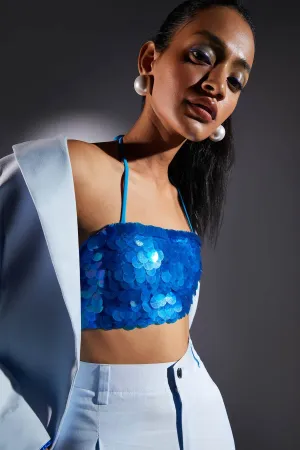 Blue Sequins Halter Bralette