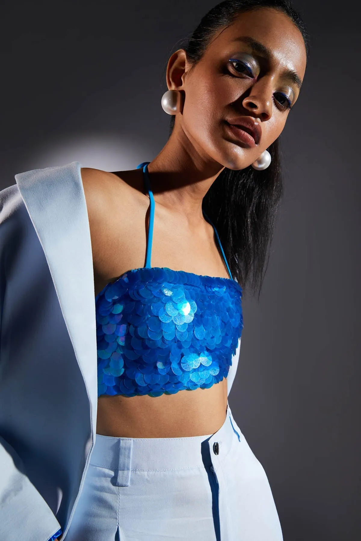 Blue Sequins Halter Bralette