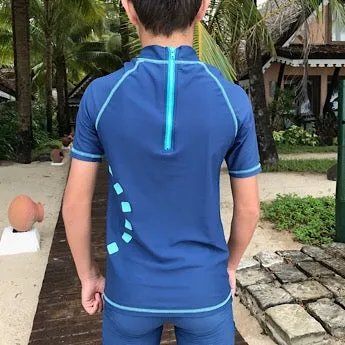 Blue/ turquoise short-sleeved rash top (zipped)