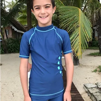 Blue/ turquoise short-sleeved rash top (zipped)
