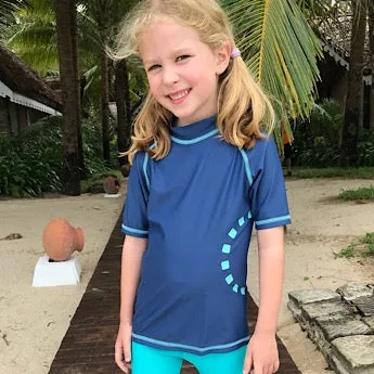 Blue/ turquoise short-sleeved rash top (zipped)