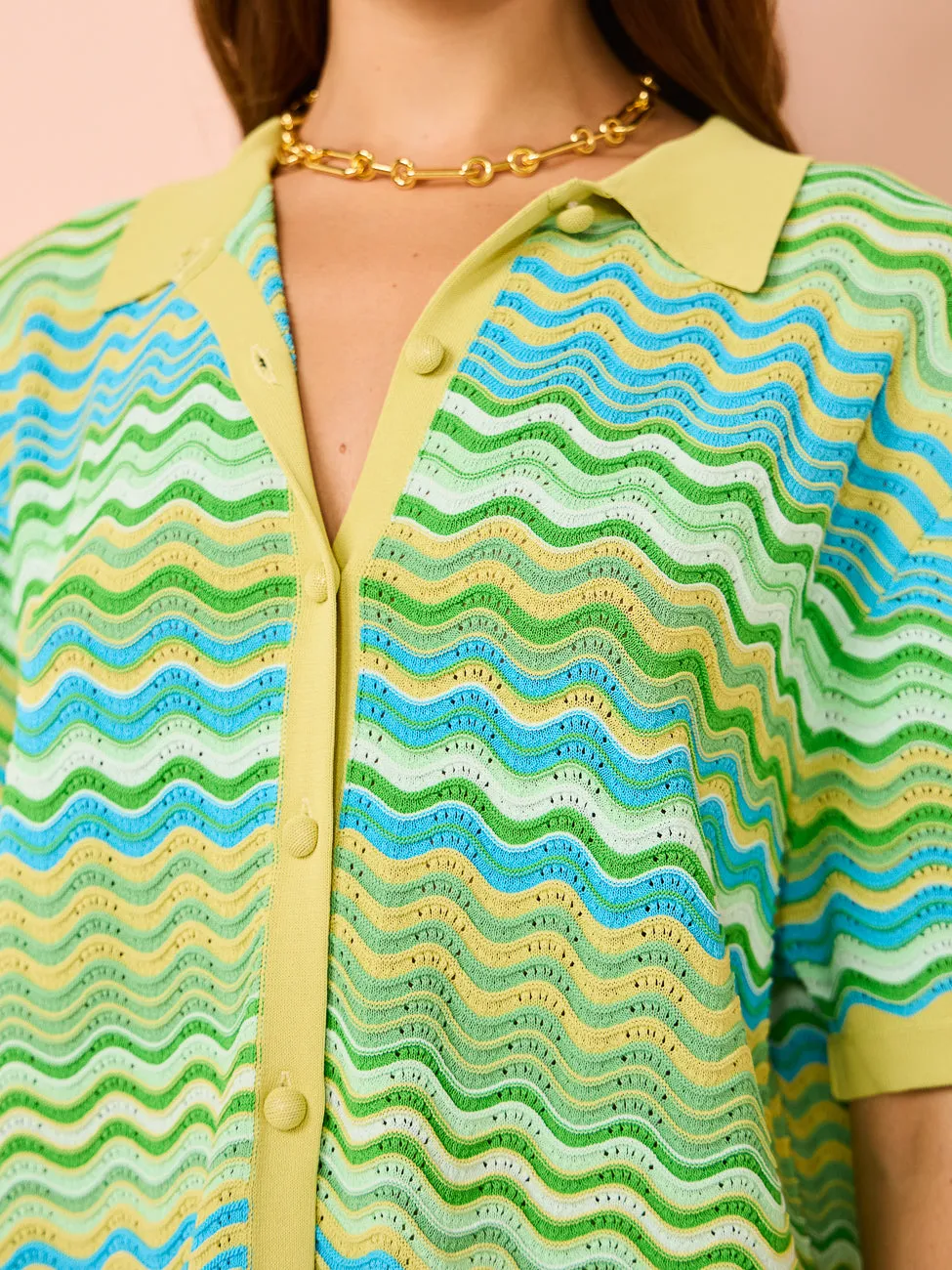 By Johnny Rayne Ripple Knit Shirt in Green Multi