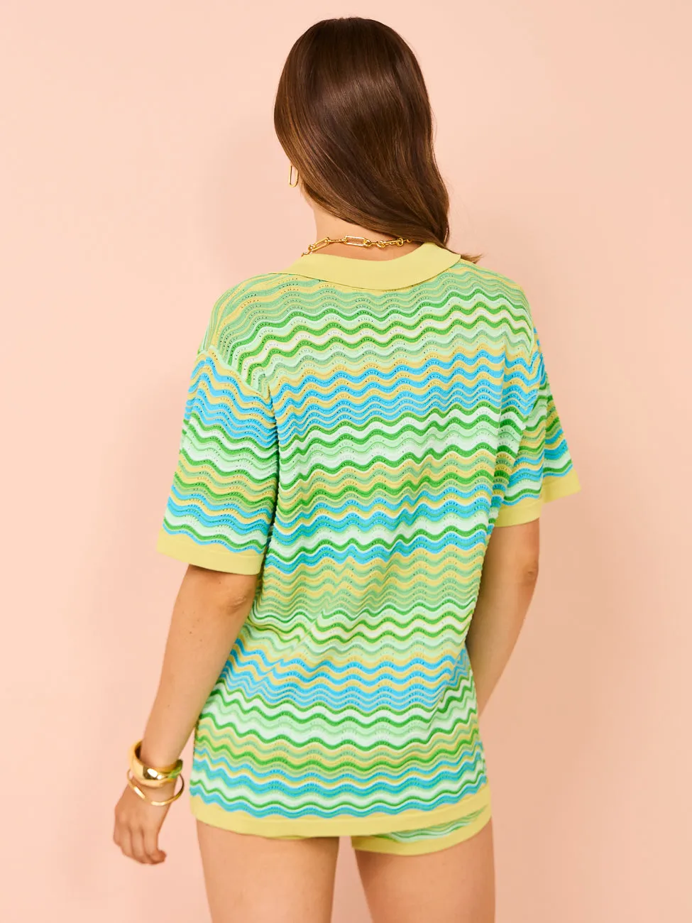 By Johnny Rayne Ripple Knit Shirt in Green Multi