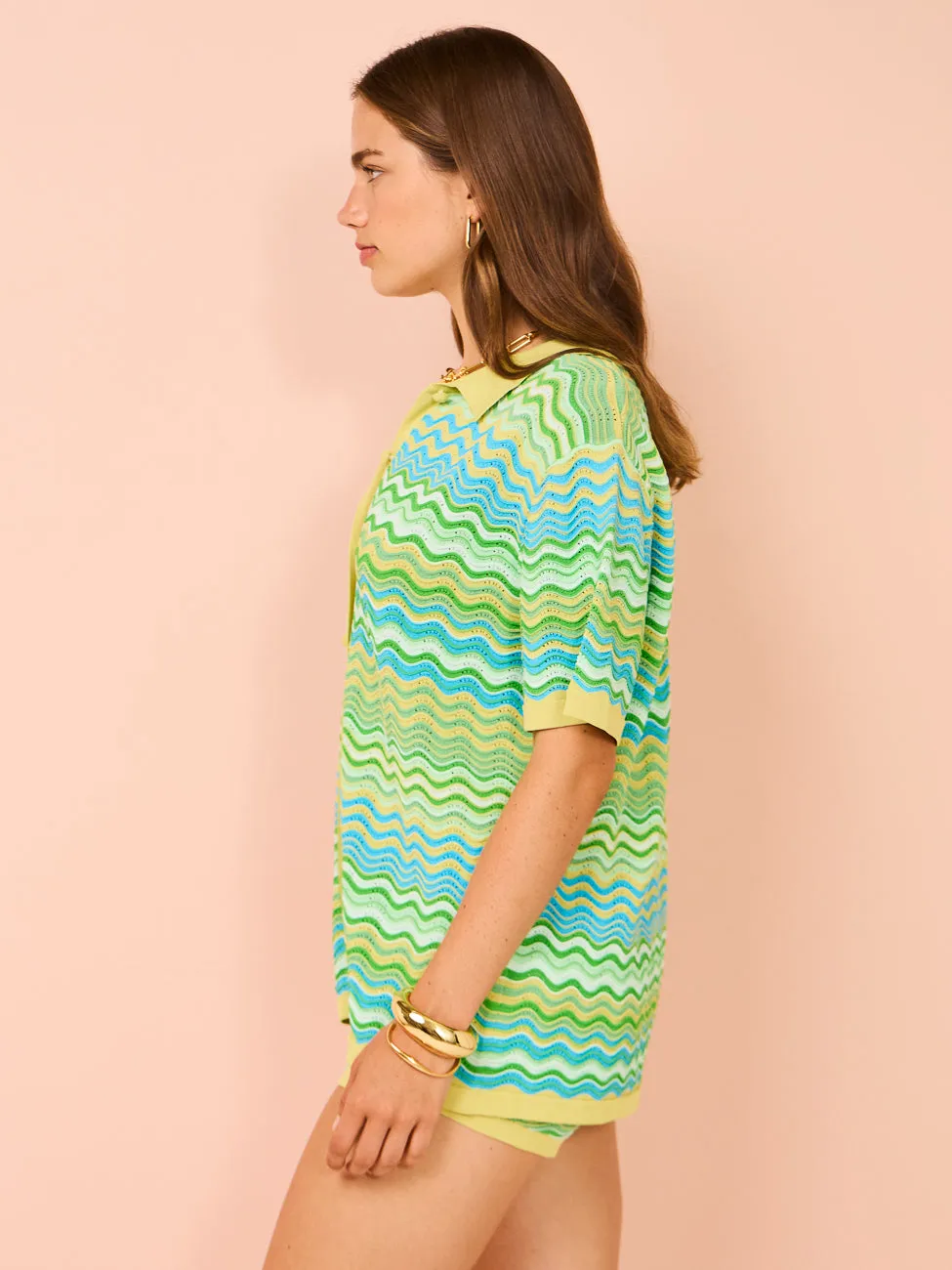 By Johnny Rayne Ripple Knit Shirt in Green Multi