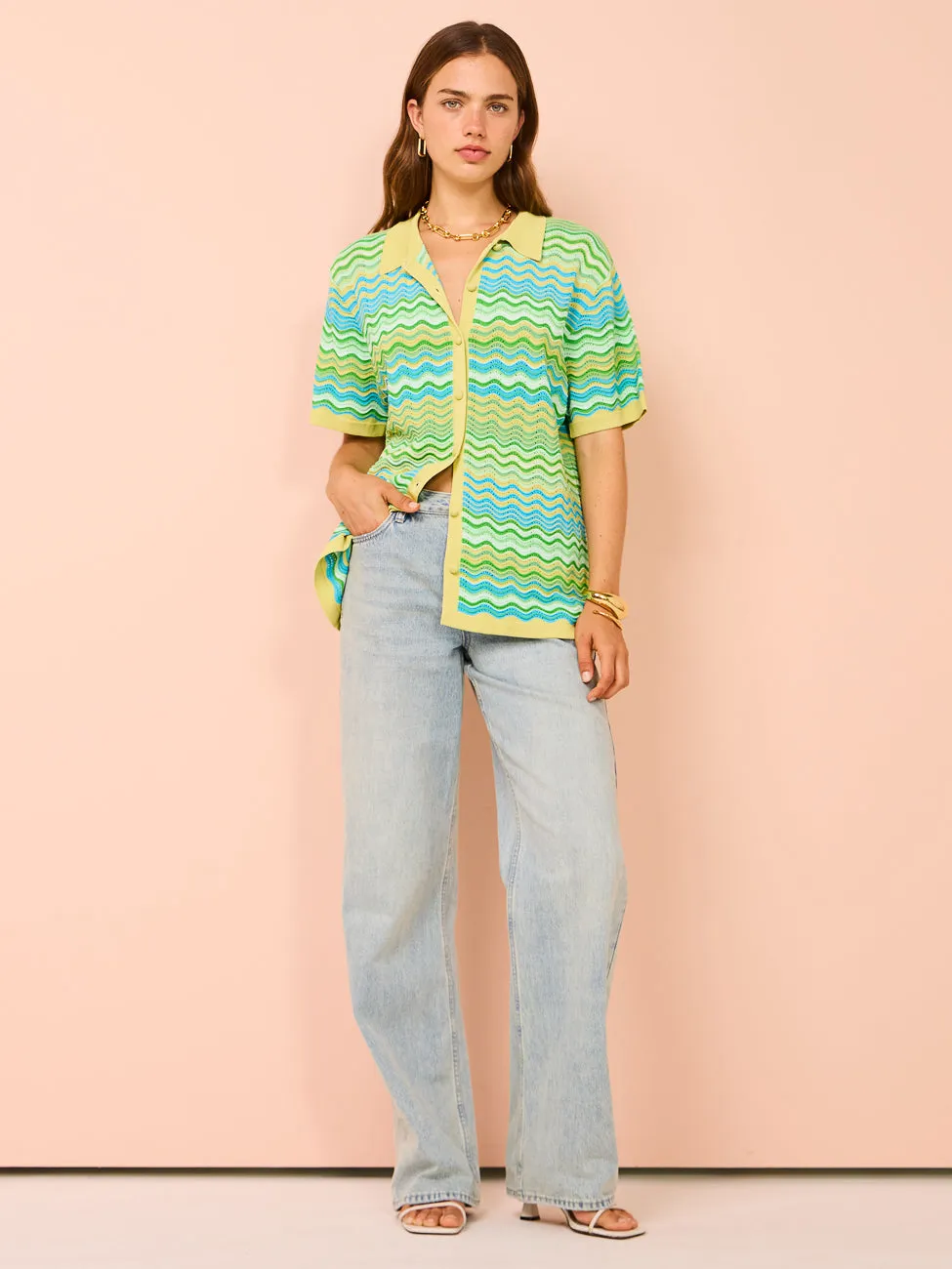 By Johnny Rayne Ripple Knit Shirt in Green Multi