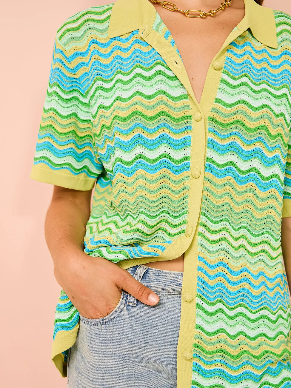 By Johnny Rayne Ripple Knit Shirt in Green Multi