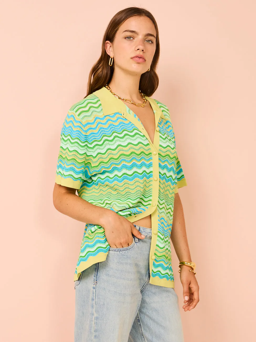 By Johnny Rayne Ripple Knit Shirt in Green Multi