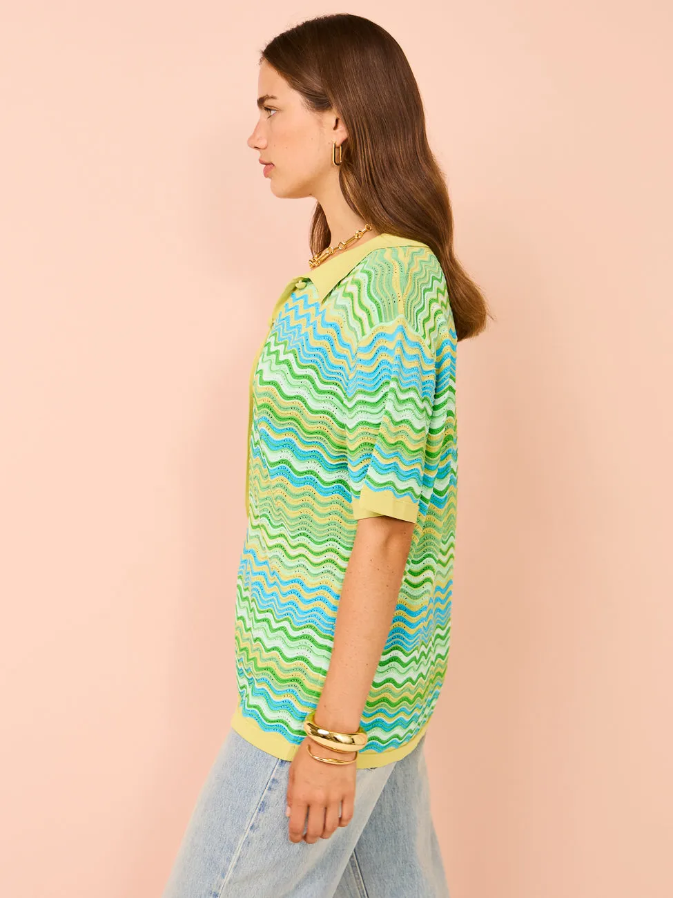 By Johnny Rayne Ripple Knit Shirt in Green Multi