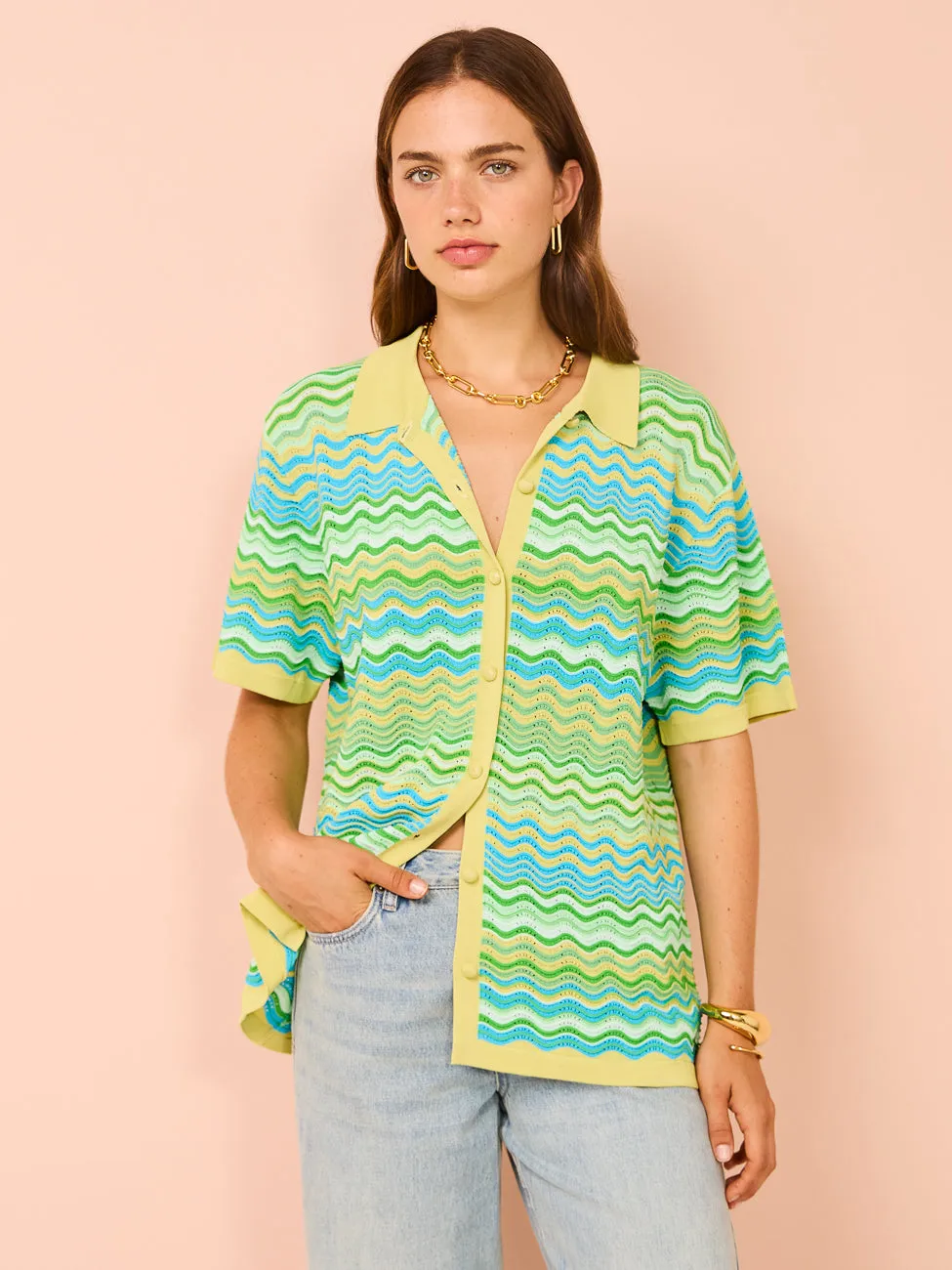 By Johnny Rayne Ripple Knit Shirt in Green Multi