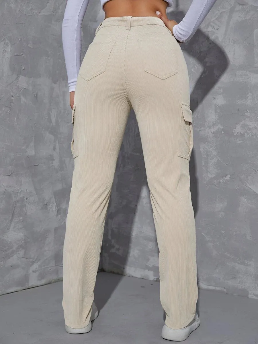 Casual Flap Pocket Corduroy Pants