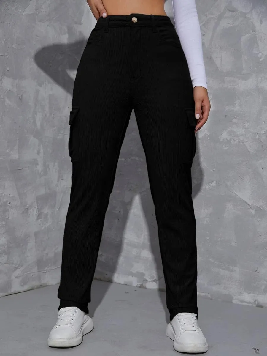 Casual Flap Pocket Corduroy Pants